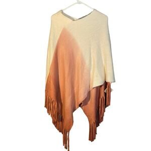 L.I.B. New York Pink & Cream Ombre Fringe Trim Cape Pullover Poncho Women Sz OS